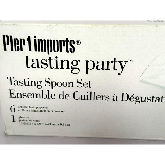 Pier 1 Imports Tasting Spoon Set 6 White Ceramic Spoons 1 Pebbled Glass Tray - Picture 6 of 7